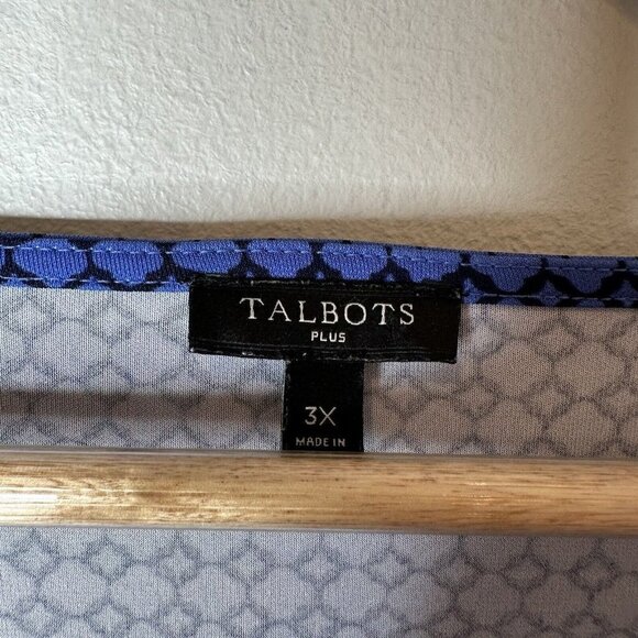 Talbots Womens Blue Diamond Print V Neck Sleeveless Stretch Blouse 3X Plus UPF - Picture 3 of 9